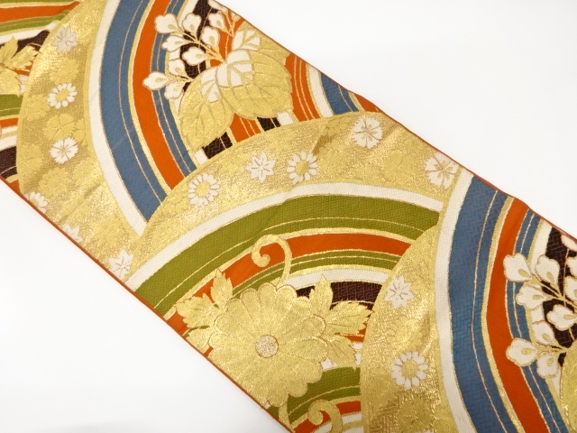 アンティーク　波に桐・菊模様織り出し袋帯（着用可）